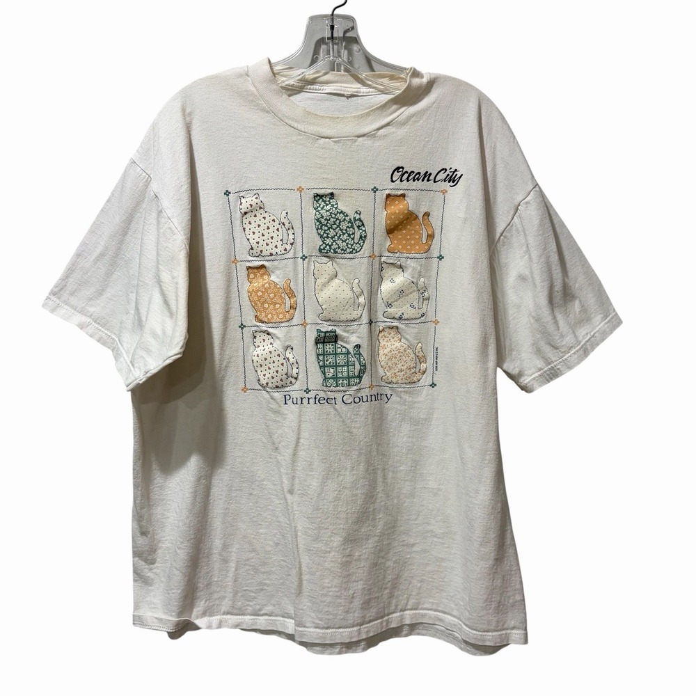 Vintage 1990 Ocean City purrfect country T shirt Cat Blocks Country Chic Large